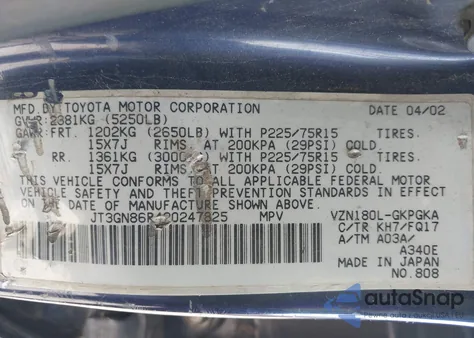 2002 Toyota 4Runner Sr5 V6 from USA, damaged, VIN JT3GN86R420247825